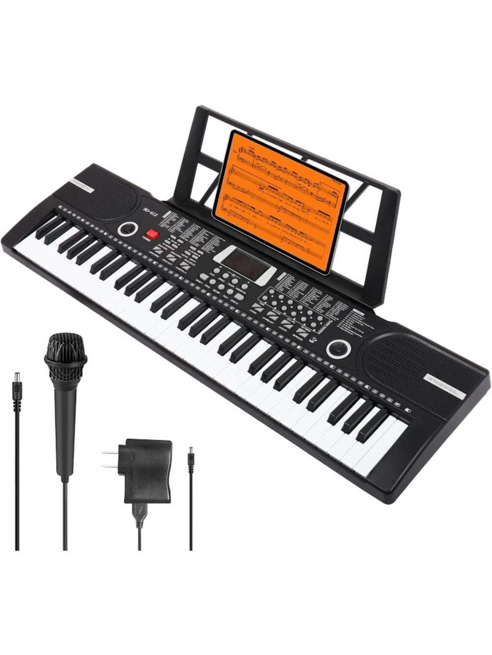 Keyboard Piano Portable Electronic 61 Key Speakers Microphone Sheet Music Stand